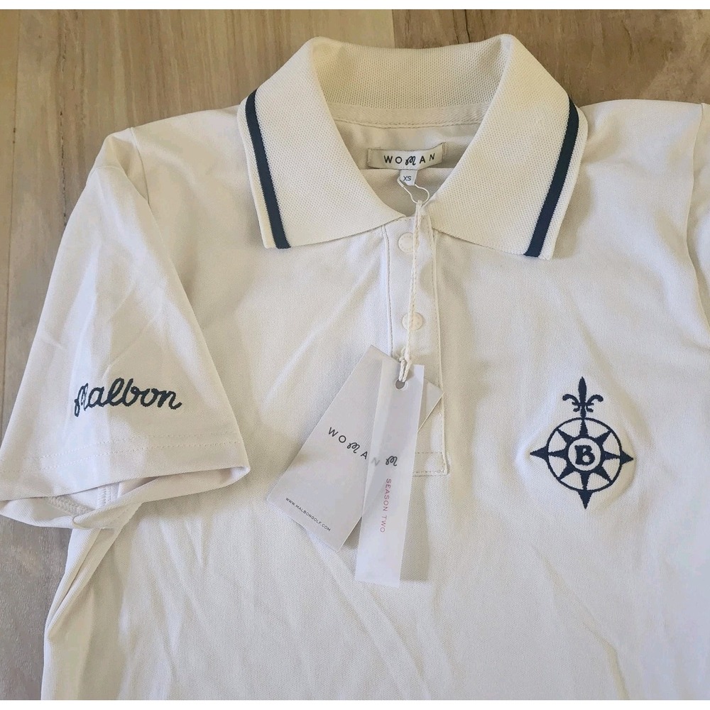 NWT Malbon White/ivory Polo Top with Navy Trim and Embroidered Logo